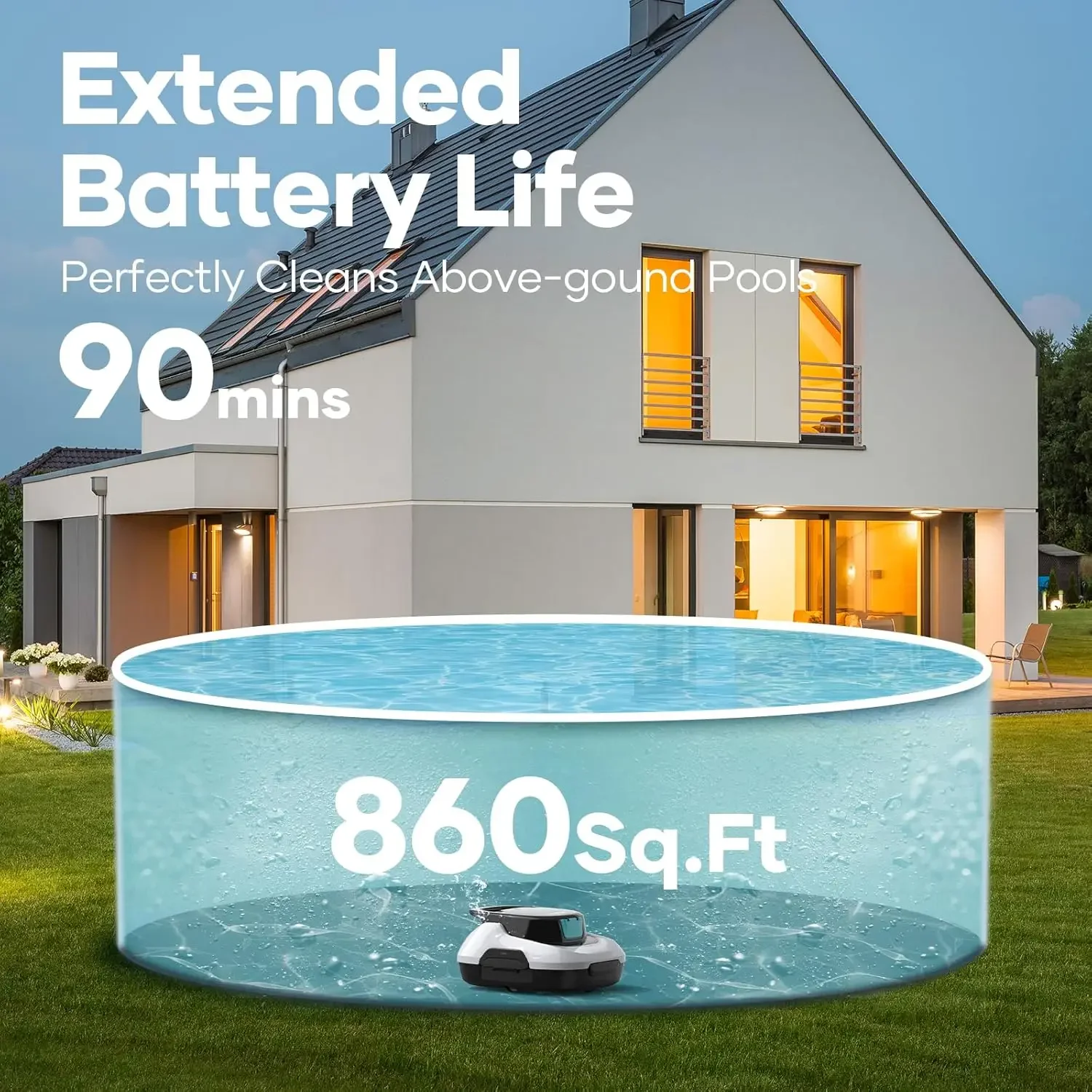 Automatic Cleaner, Pool Vacuum with Auto- Parking, Lightweight, Ideal for Above Ground Flat Pool up to 860 sq.ft.