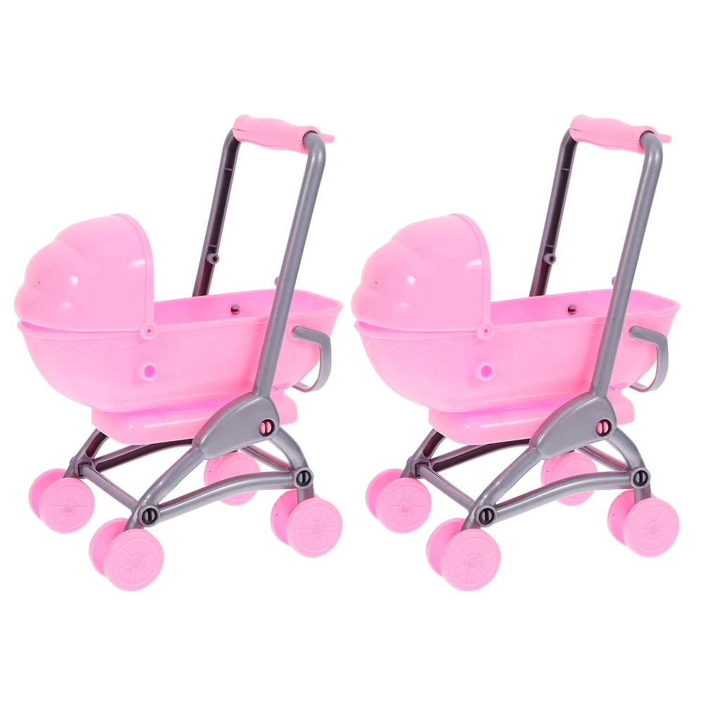 2 Pcs Children's Toy Stroller for 1 Year Old Girls Model Mini Dolls Cart Kids Abs Toddlers 1-3