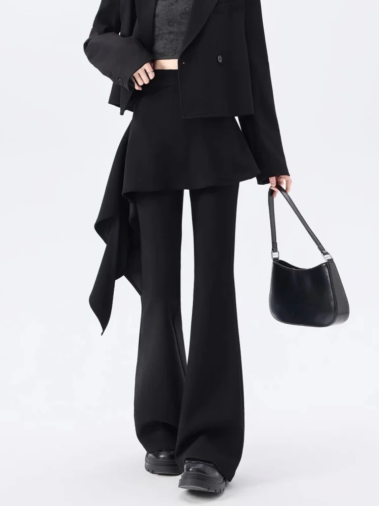 archive y2k multi gimmick flare pants 黒 Women Black Goth Baggy Flare Pants with Skirt Vintage Y2k Pants