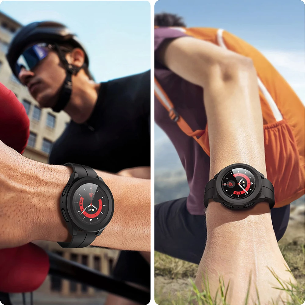เคส PC แบบแข็งพร้อมกระจกนิรภัยป้องกันหน้าจอสำหรับ Samsung Galaxy Watch 5 Pro 45มม. ฝาครอบป้องกันรอยขีดข่วน