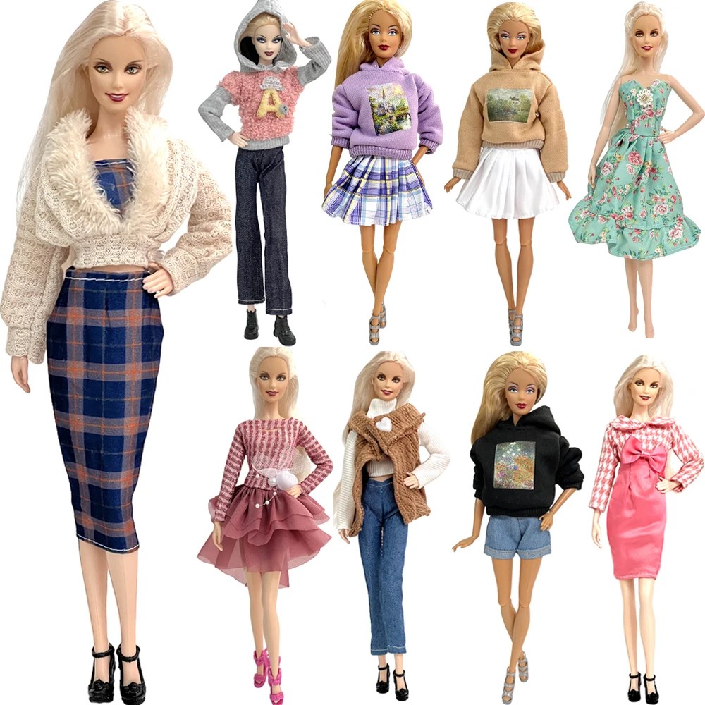 Roupa Multicolor Barbie Doll, Vestido Esportivo, Camisa, Saia Denim Grid, Acessórios Casual Diário, Roupas da Moda, 1 Conjunto, JJ