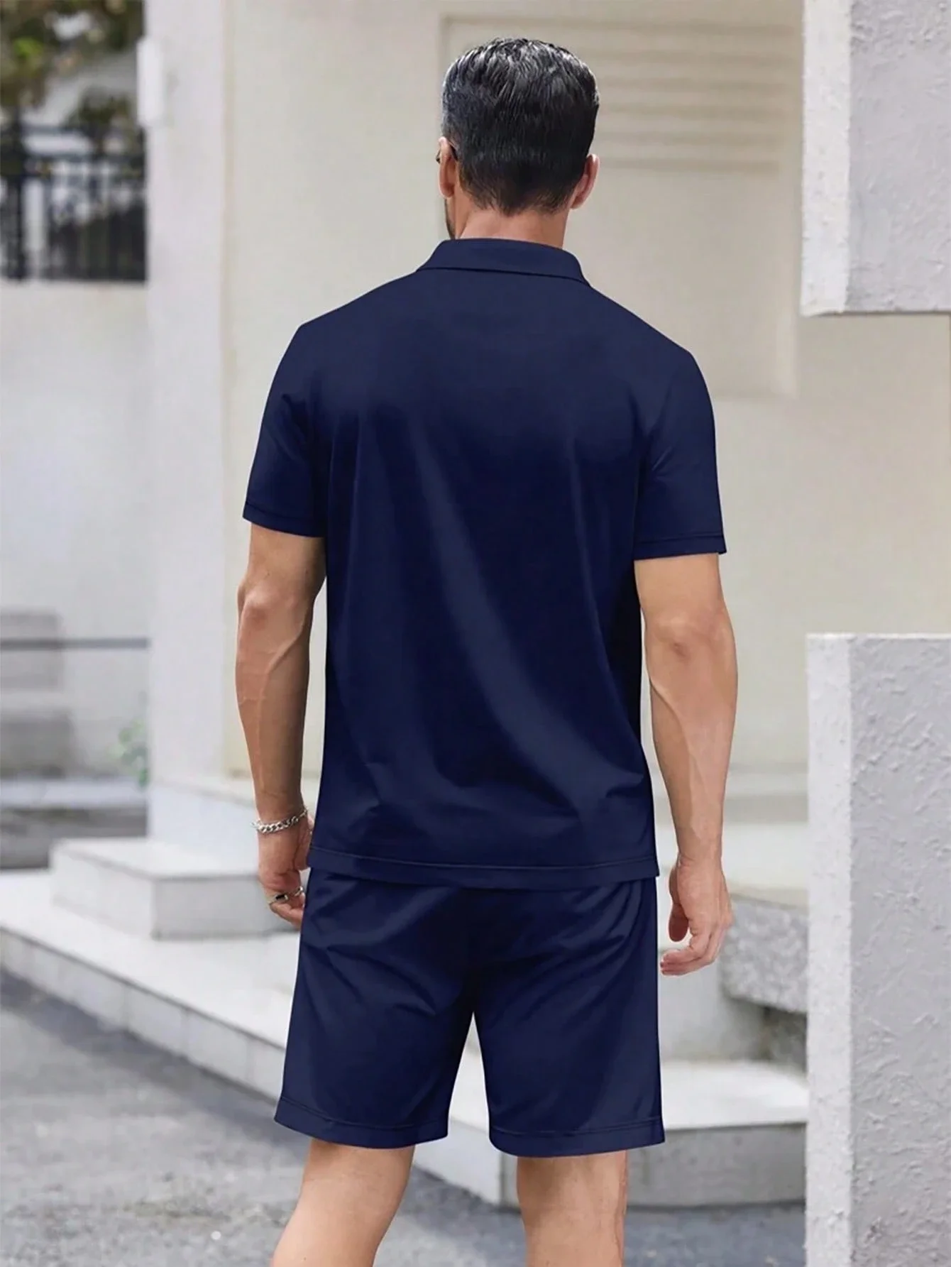 

Men's Casual Business Commute Colorblock Digital Print Short Sleeve Polo Shirt Set Summer