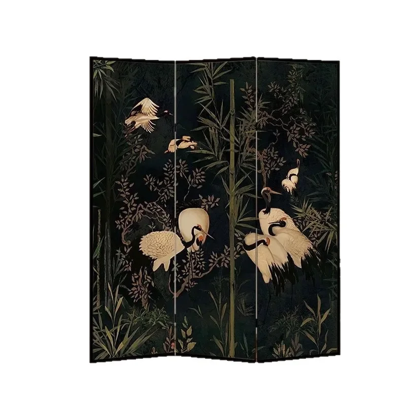 French Medieval Floral Bird Folding Screen Room Divider Portable Partition for Living Room Office Bedroom Entrance Decor
