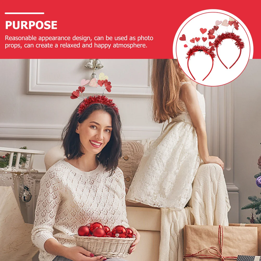 

2Pcs Valentine Heart Headband Soft Comfortable Party Headdress for Adults Holiday Wedding Event Photo Booth Prop Supply