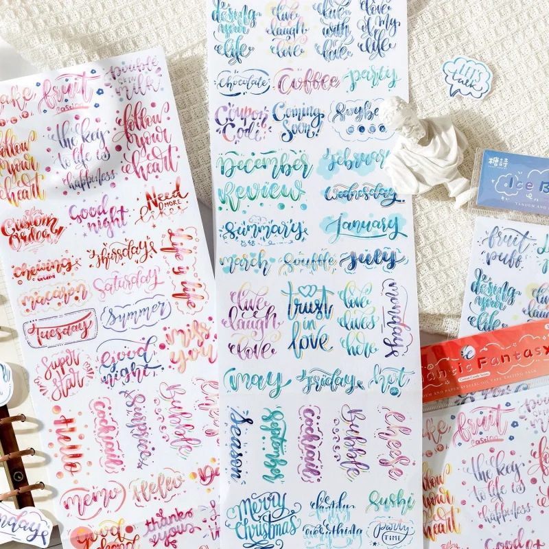 1pc Colorful English Sticker, Vivid English  Text Design for Hand Account Decoration Stickers