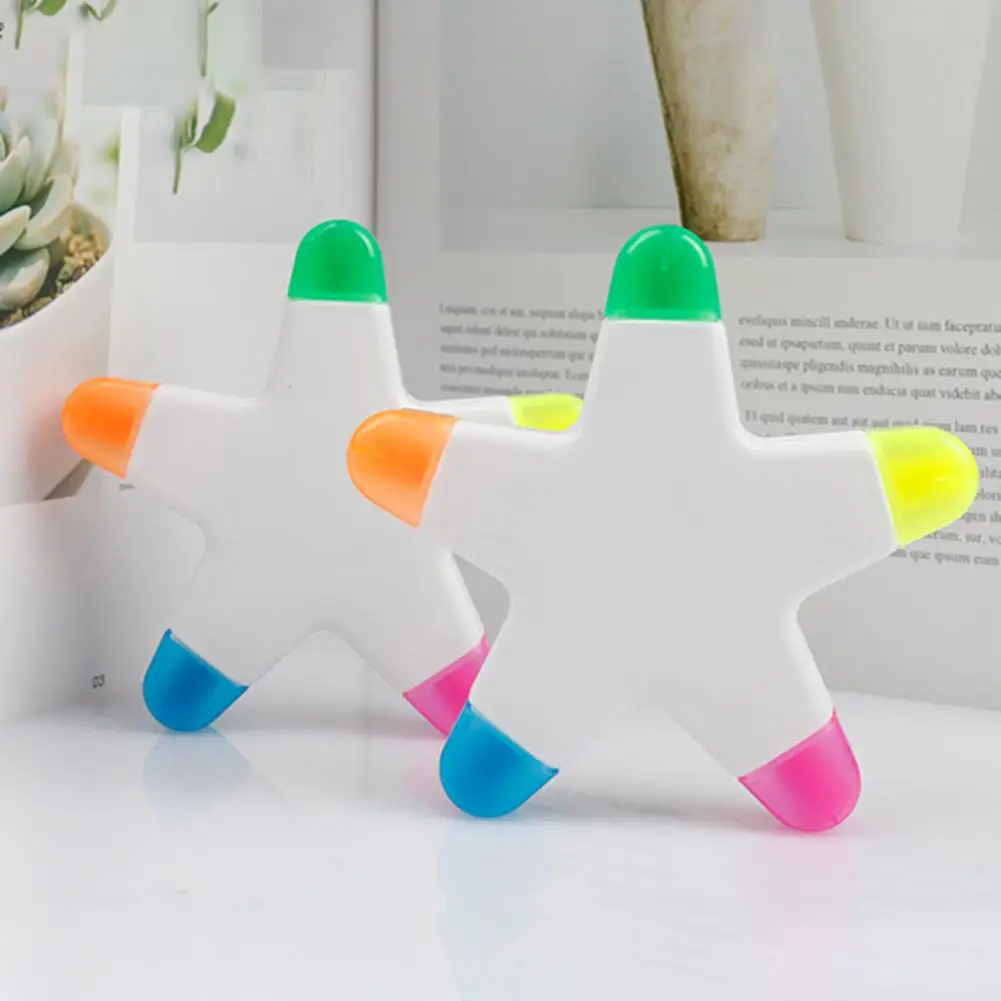 Highlighter Pen Star Shape Design Ink Smooth Flow Bright Color Painting Pen Underlining Note-taking 5 Colors Highlighter Marker