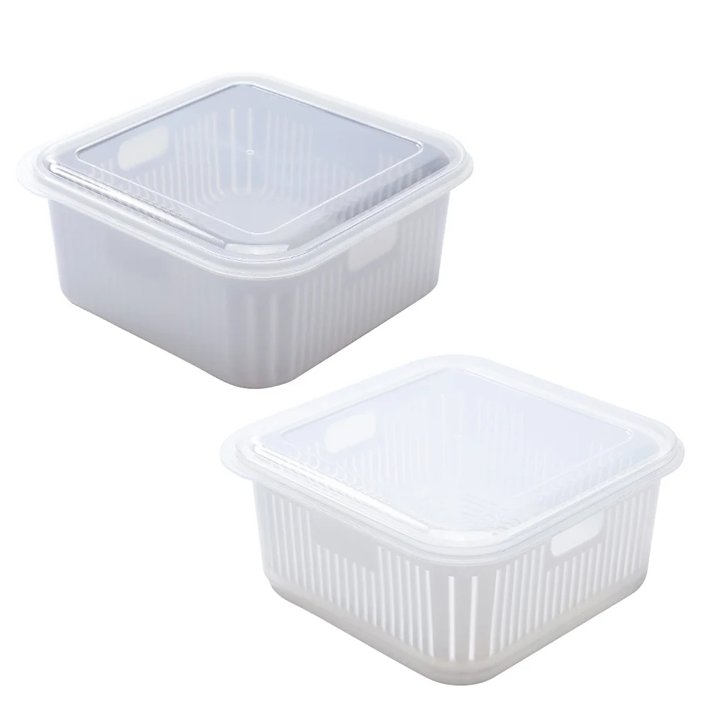 

2 шт. пластиковая двухслойная сливная корзина для фруктов и овощей, сушилка для кухни, инструмент для сушки, дизайн с несколькими отверстиями, портативный, для использования в помещении и на открытом воздухе