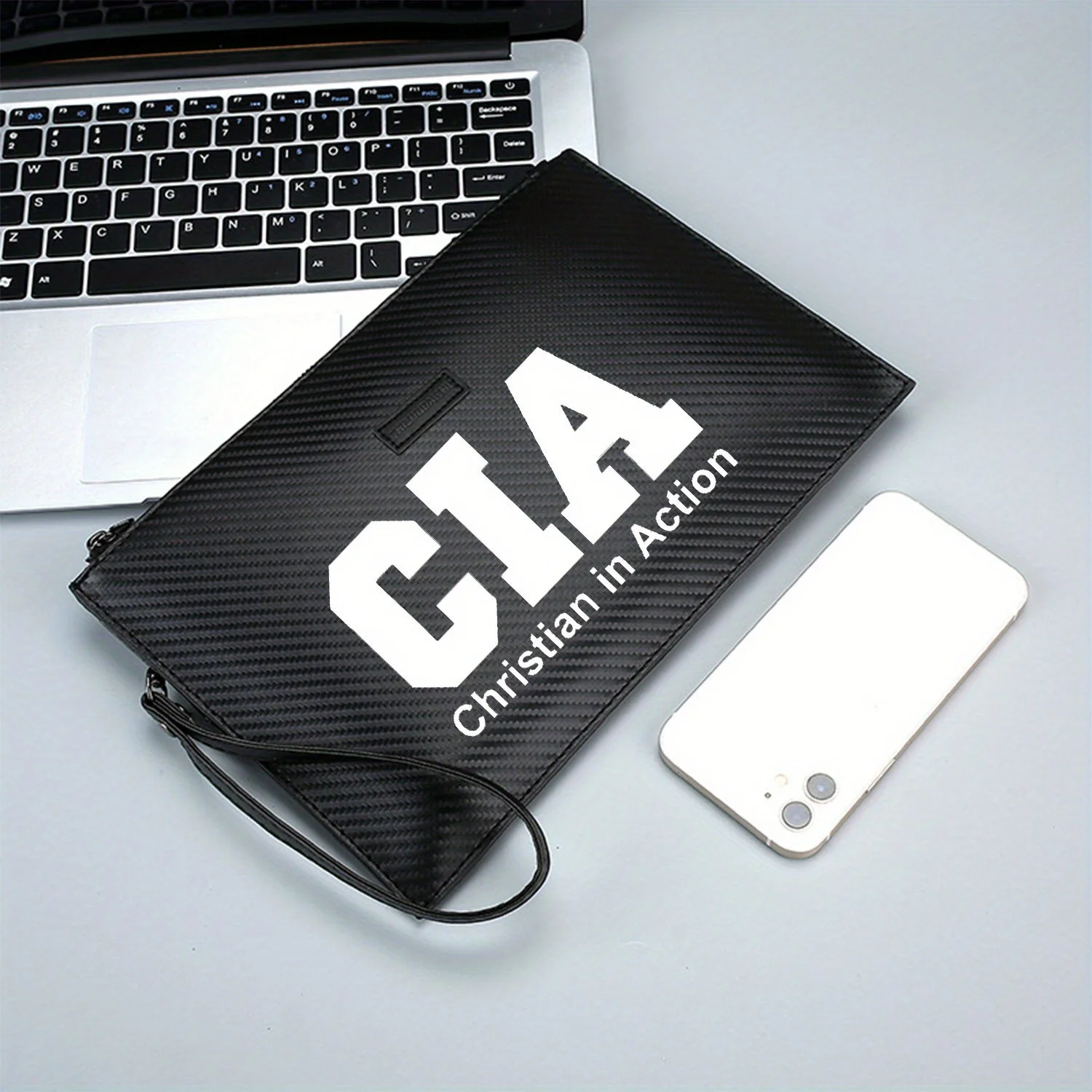 Testo bianco CIA Christian in Action Elegante borsa da uomo in PU stampata Alla moda e pratica per il trasporto quotidiano