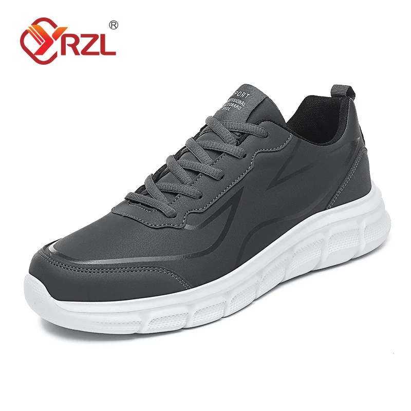 YRZL-Zapatillas deportivas impermeables de cuero para hombre, zapatos deportivos cómodos para caminar, resistentes al desgaste, color negro