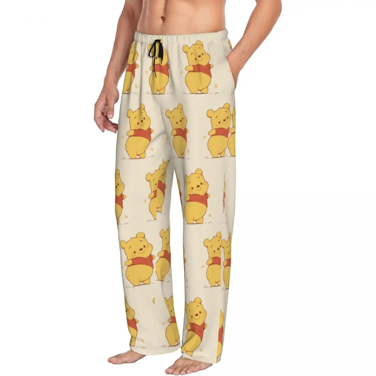 Pantalones de pijama personalizados de Winnie The Pooh, ropa de dormir con cintura elástica para hombre, pantalones de salón para dormir con animación de dibujos animados y bolsillos