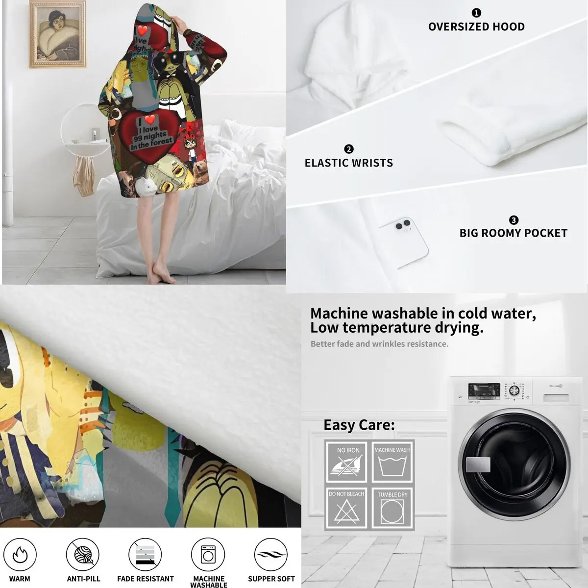 99 ليالًا في الغابات بطانية بقلنسوة يمكن ارتداؤها لألعاب الفيديو بطانية كبيرة مع جيب كيس نوم دافئ ناعم ومريح نيسيي