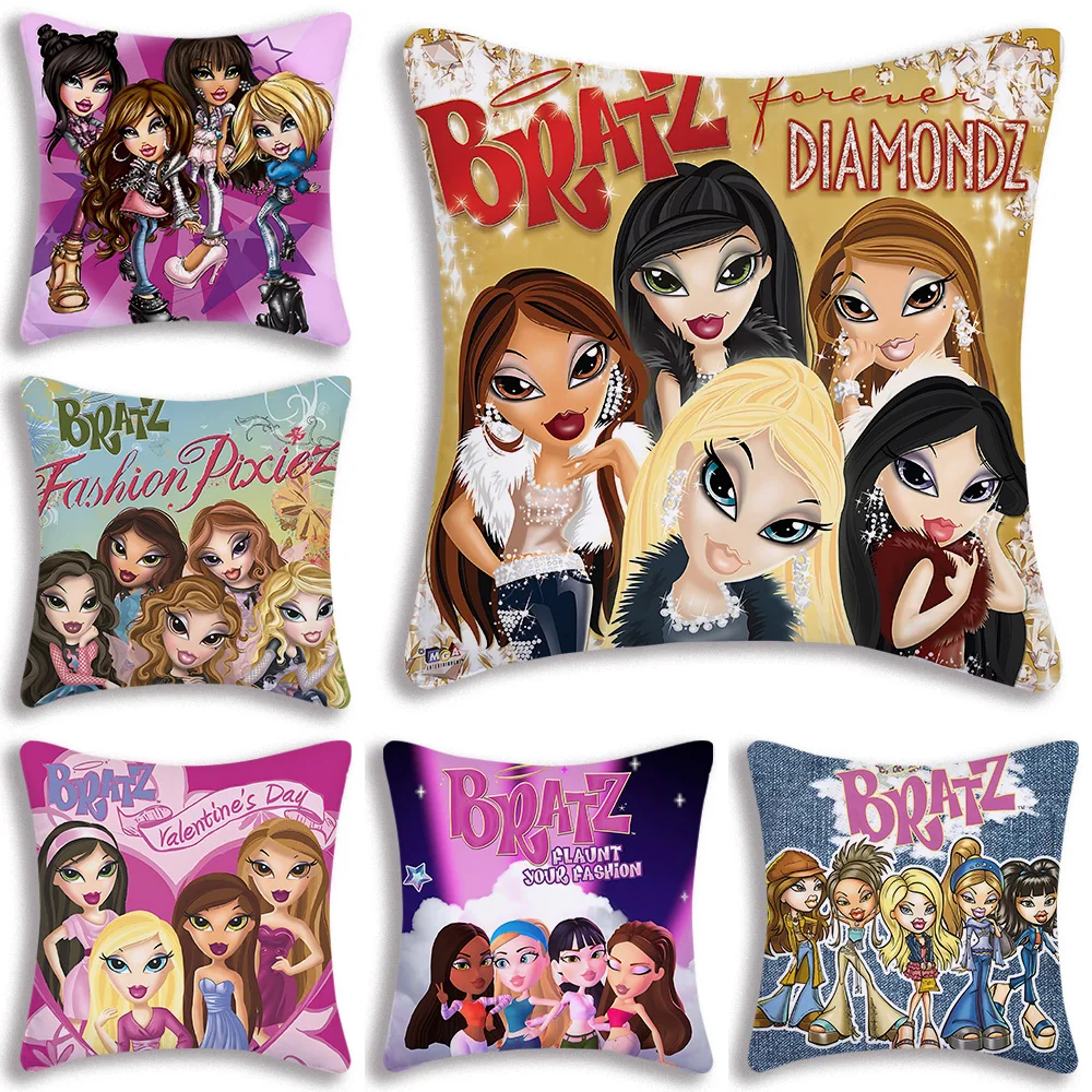 Bratz Doll Classic Anime Pillow Covers Cartoon Sofa Decorative Home Double-sided Printing Short Plush Cute Cushion Cover