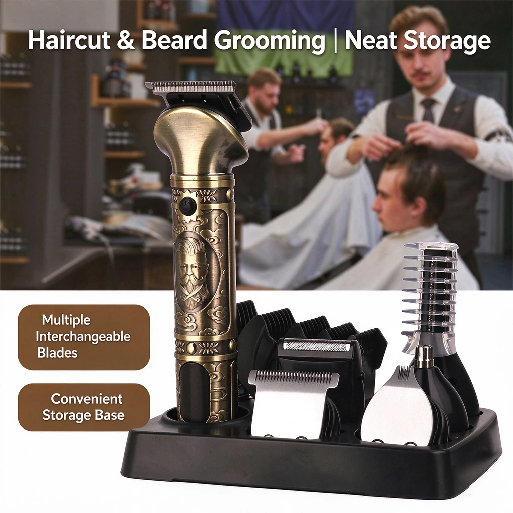 6-in-1 Men Grooming Kit LCD Display Beard Trimmer Hair Clipper Nose Trimmer Body Shaver Multifunctional Electric Razor Gift for Men Husband Boyfriend