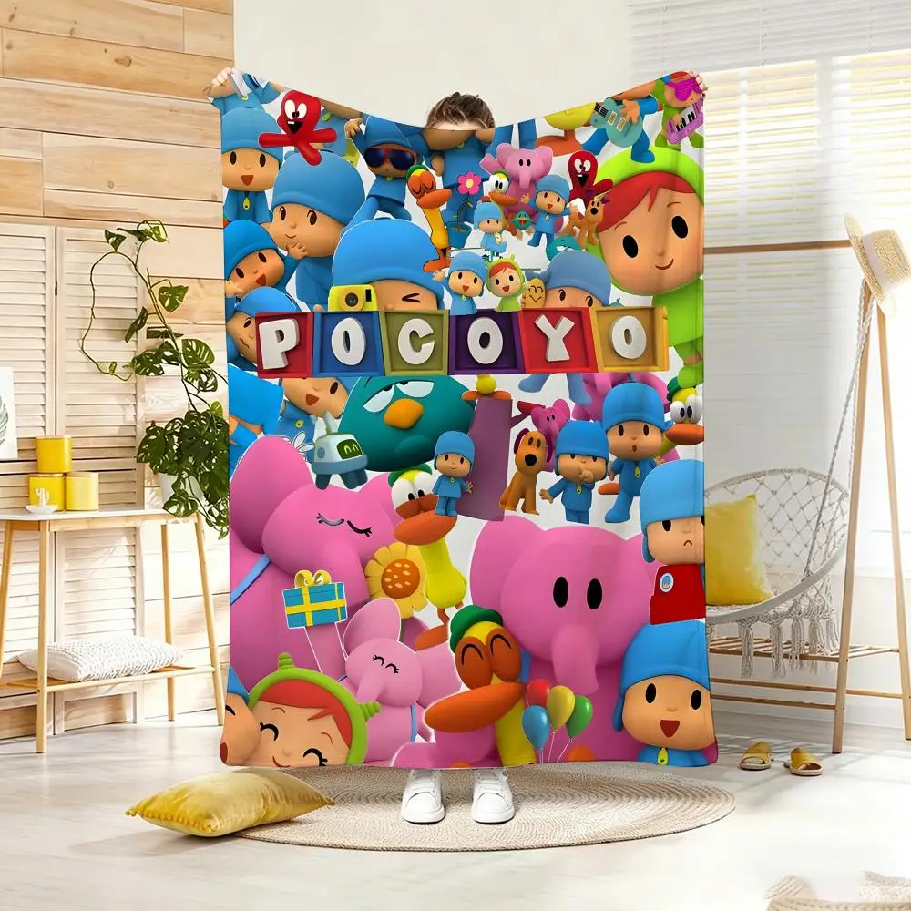 Preschool Cartoon P-PocoyoS Throw Lightweight 240g Flannel Blanket Soft Skin-friendly for Summer Cooling