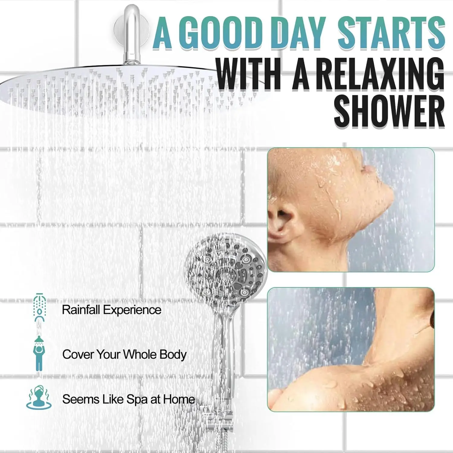 Shower System 12 inch Multifunction Shower Faucet Set 6 Setting High Pressure Handheld Rain Shower Head Kits Valve Included