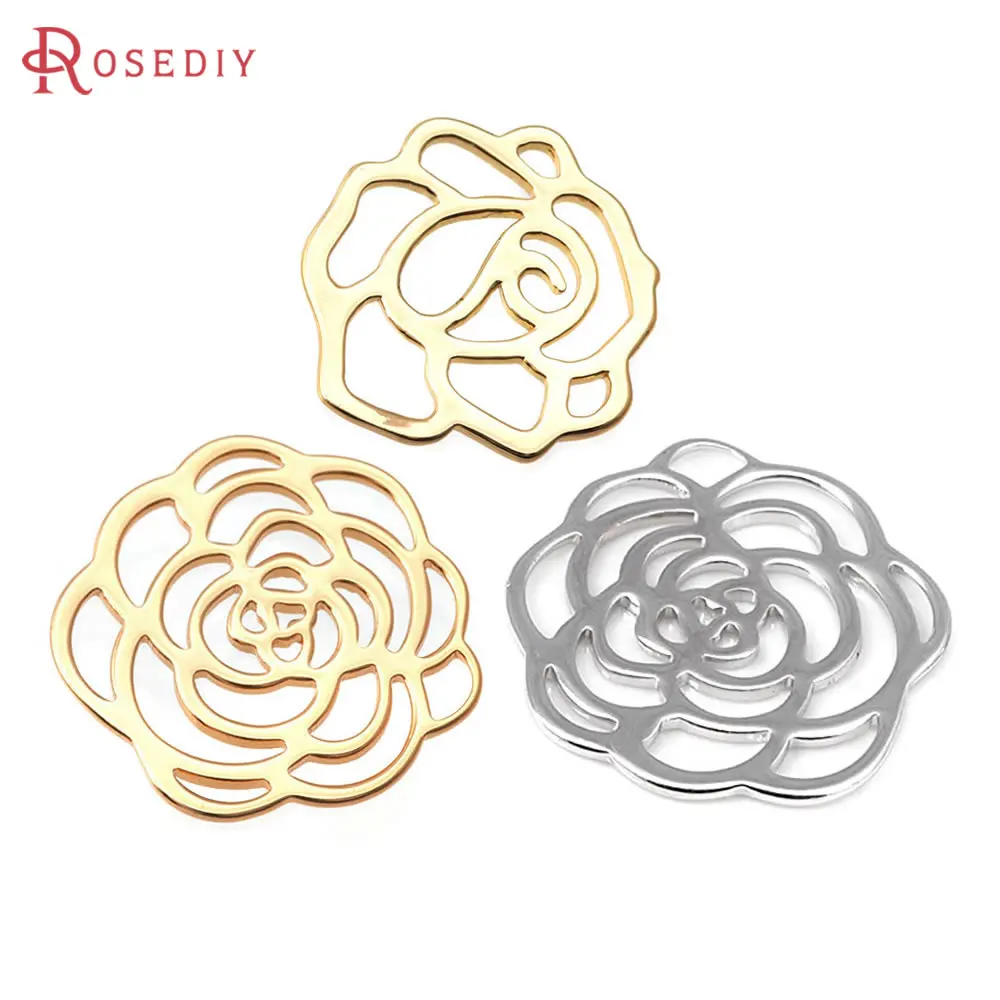 

10PCS 18K Gold Color Brass Rose Charms Pendants High Quality Diy Jewelry Making Supplies Necklace Earrings Accessories for Women