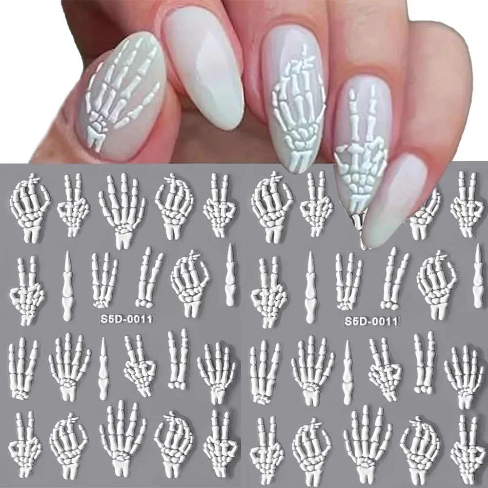 5D-Halloween-Serie Nagelaufkleber, Teufelsaugapfel und weiße Handknochen, Design, Nagelschieber, Aufkleber, selbstklebendes Nagelkunstzubehör*_