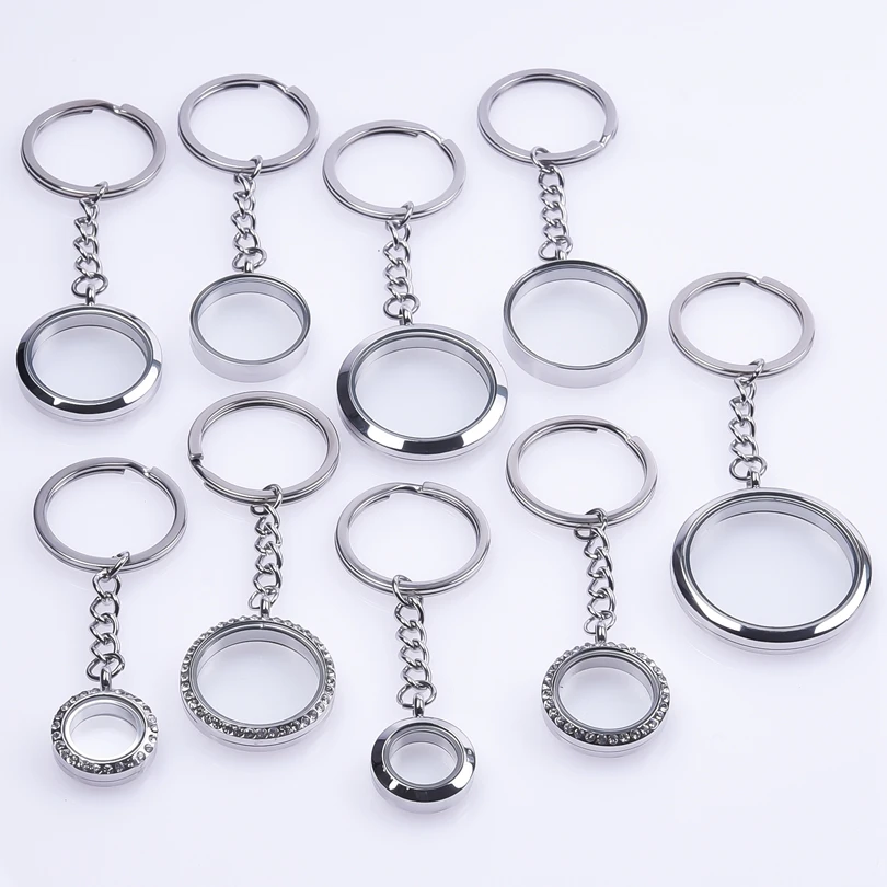 1Pc 20-40mm Stainless Steel DIY Round Floating Medaillon Pendant Keychain Glass Living Photo Locket подвески Keyring Jewelry