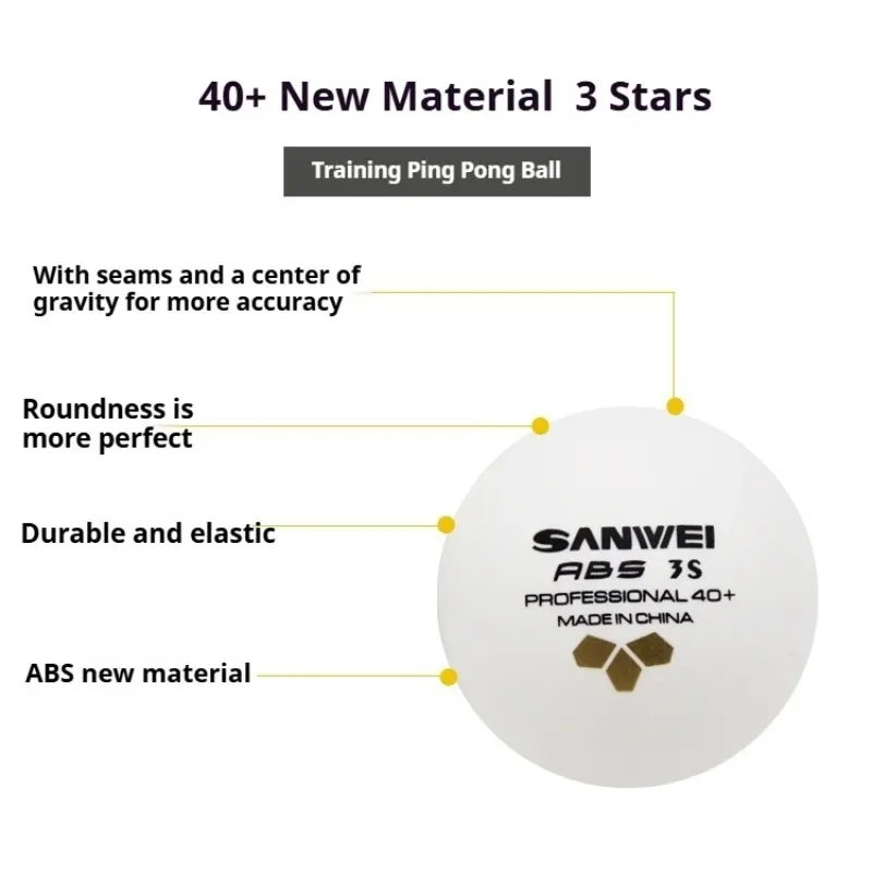 New SANWEI Gold 3-Star Table Tennis Balls 40+ Seamed ABS Material High Bounce Durable Ping Pong Balls for Training 100pcs(1box)