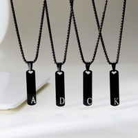 Stainless Steel Initial Pendant Chain Necklace For Men Gift Rectangle 26 Letter Name Tags Jewelry Accessories