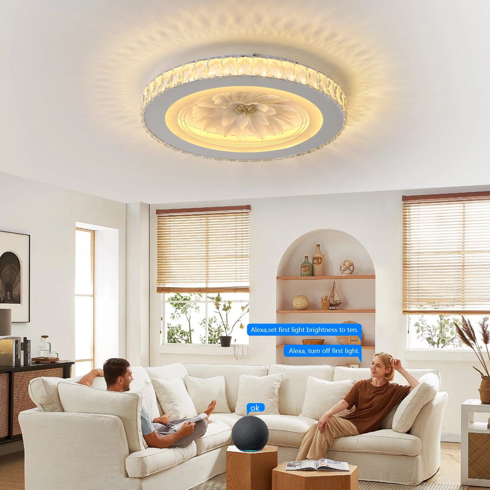 49cm Smart Crystal LED Ceiling Light with Remote  Dimmable Works with Alexa for Bedroom Kitchen Dining RoomHallway Living Room