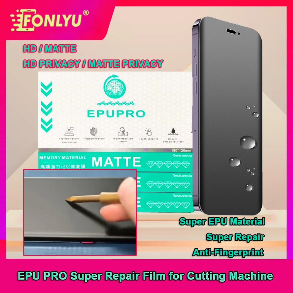 

FONLYU 50pcs EPU Self Repair Matte Privacy Hydrogel Film Screen Protectors for Plotter Glossy Anti-peeping Micas for Cut Machine