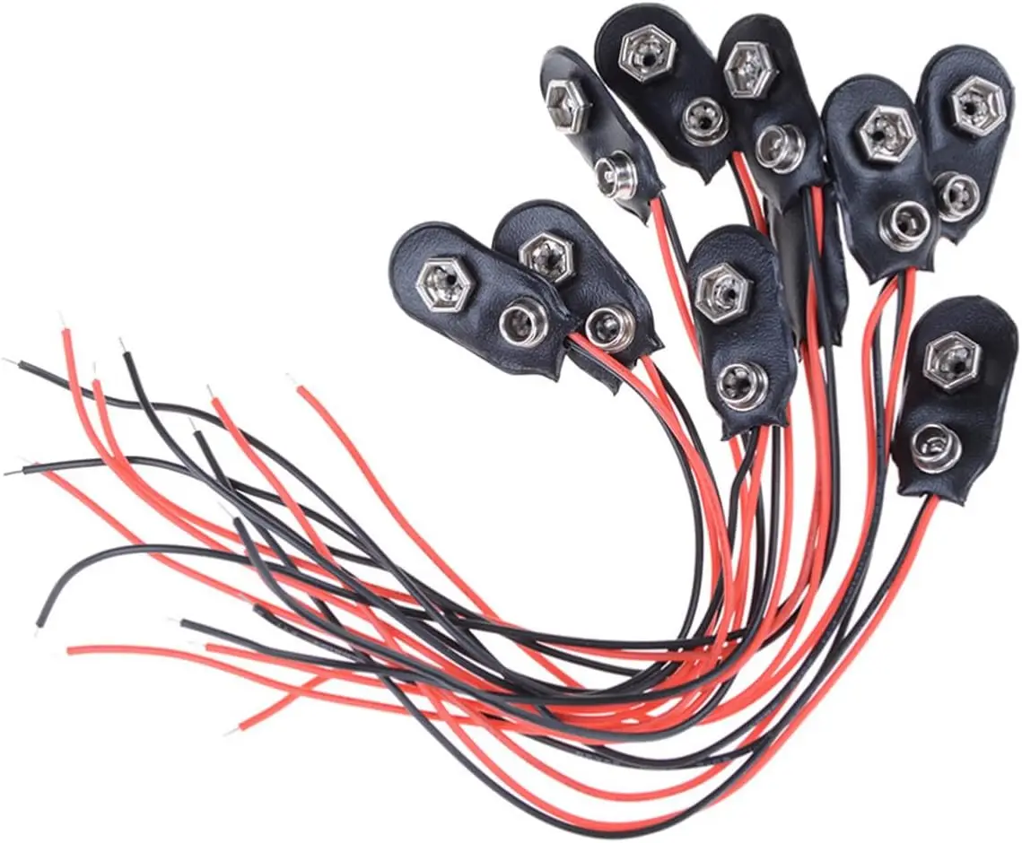 5pcs 10pcs 9V Battery Clips Connector with Wire and Black Leather Housing Buckle 9 Volt Battery Clip Connector Battery Holder