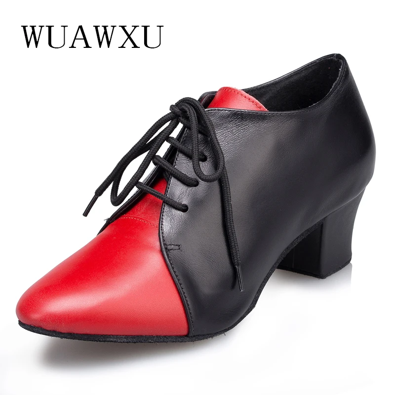 

NATASHA black Latin dance shoes Women's low heel professional dance shoes Leather modern dance shoes Red