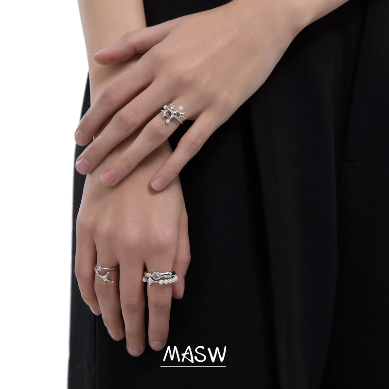MASW Fashion Women 2021 New Trend Delicate Original Design Brass Metal AAA Glass Star Rings Trendy Jewelry Party Gifts