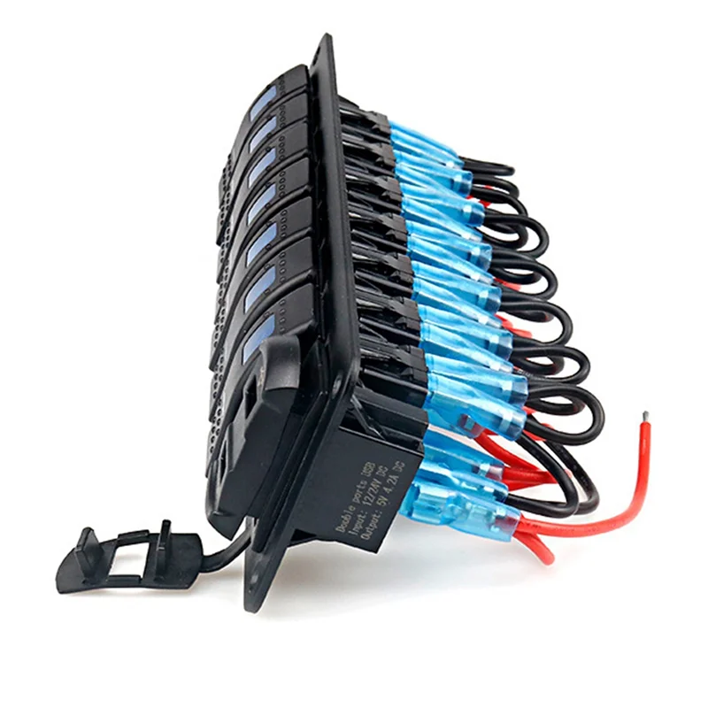 

Новая универсальная индикаторная панель быстрой зарядки 12-24 В для автомобильных караванов-объединительных панелей, 7 переключателей, автомобильные зарядные устройства с двумя USB-портами