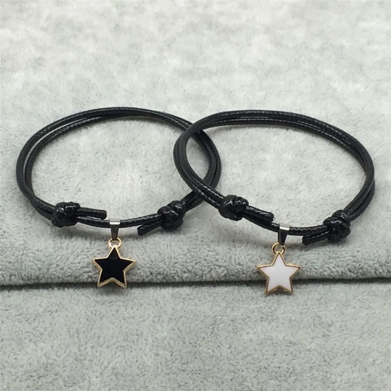 2 PCS/Set Couple Bracelets BlacK White Rope Star Heart Bracelet for Women and Men Fashion Paired Bracelets Gifts for Lovers New