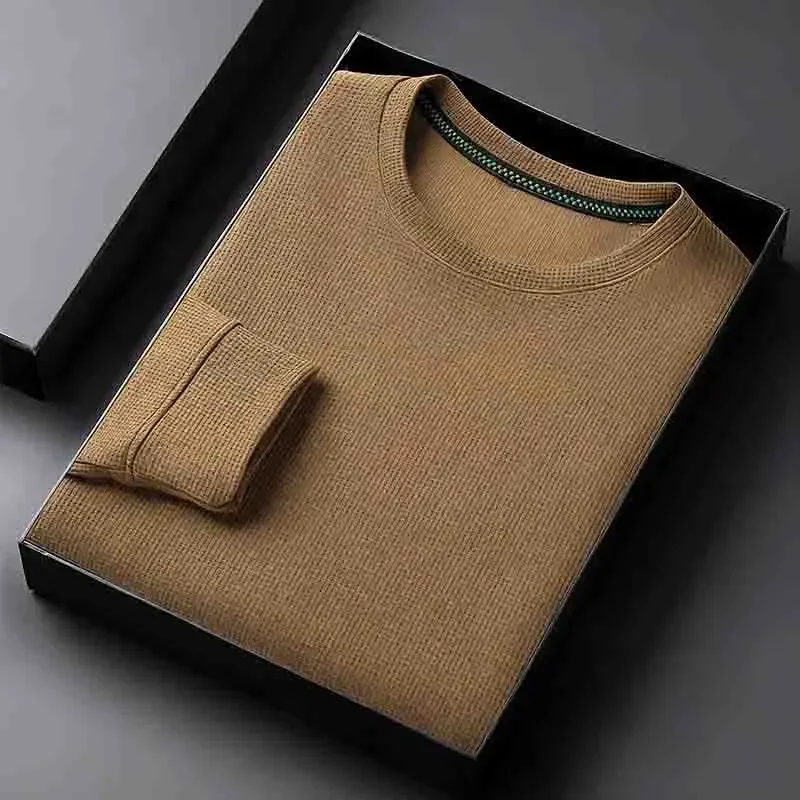 Men's Slim Fit Waffle Knit Crew Neck Sweatshirt Soft Stretchable Long Sleeve Pullover