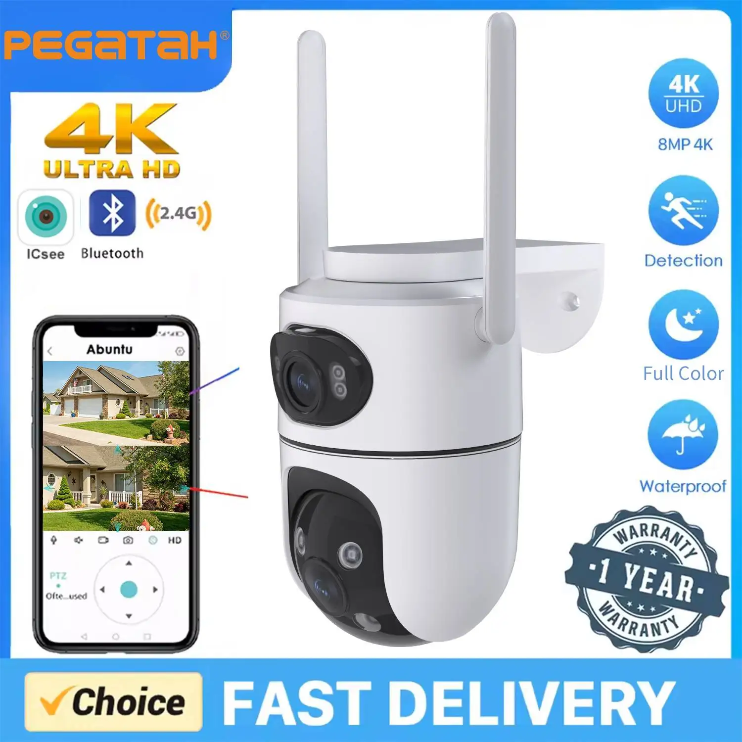 

Уличная IP-камера 4K 8MP с двумя объективами, Wi-Fi, PTZ, ночным видением, двумя экранами, функцией обнаружения человека и защитой от взлома