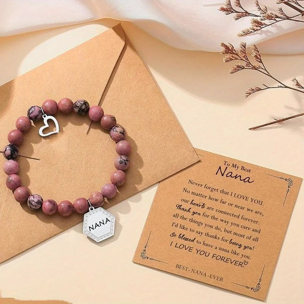 Sweet Fresh Y2K Versatile Round Beaded Bracelet, With Nana Pendant Charm, Girls Casual Leisure Fashion Jewelry Gift