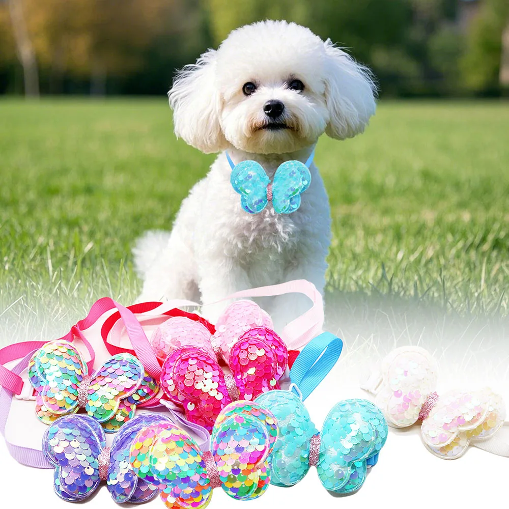 

20PCS Bulk Dog Collars Spring Butterfly Shape Dog Bow Ties Collars Small Puppy Cats Bowties Ties For Dogs Pet Grooming Supplies