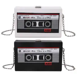 Women Cute Sling Bag Radio Shape Mini Chain Purse PU Leather Tape Recorder Print Ladies Daily Commute Bag