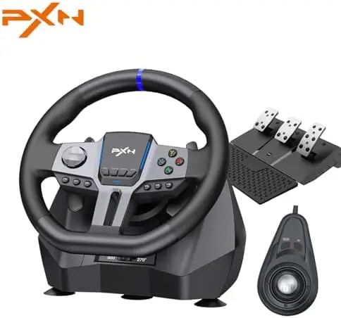 

Игровой руль PXN V9 GEN2 – 900 ° Руль для симуляторов гонок с педалями и переключателем передач для ПК, PS4, Xbox