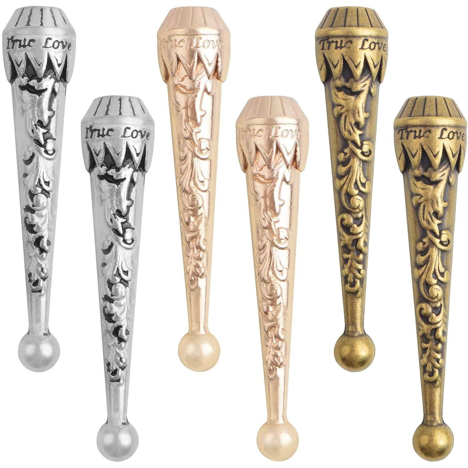 

6pcs Long Metal Bolo Tie Tips Replacement End Caps Bolo Cap Baseball Bat Embossment Carved Fashion Findings for DIY Neckalce