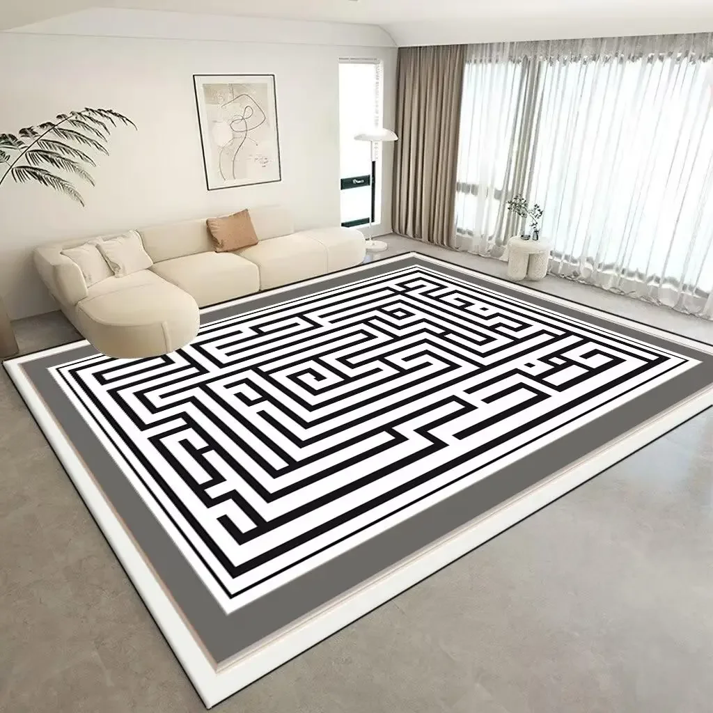 Modern Simple Carpet Decoration Home Washable Luxurious Rug Living Room Large Carpets Black White Room Decor Area Mat Non-slip