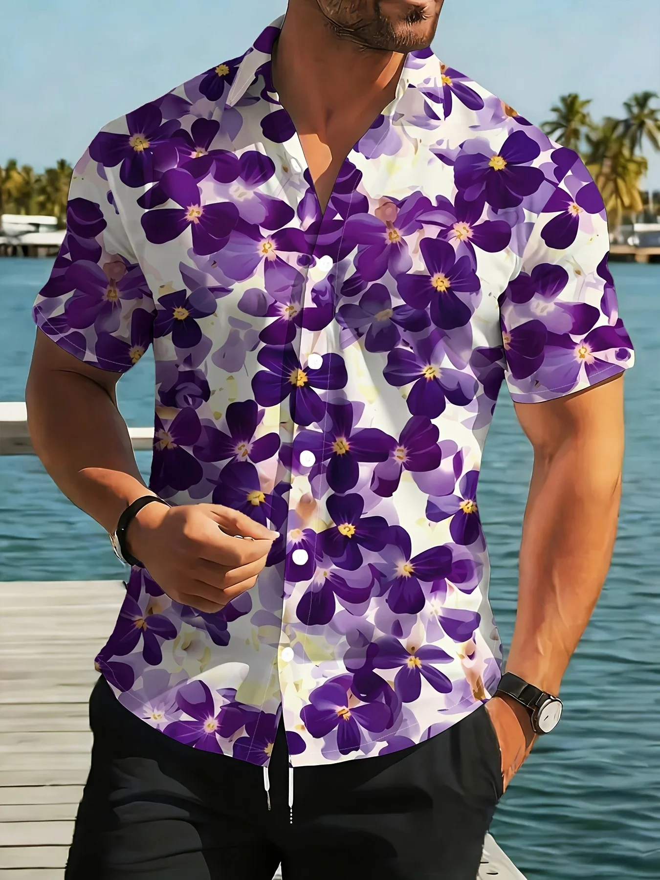 Men's Summer Casual Floral Shirt Man Short Sleeve Hawaiian Style Fashion Print Beach Party Holiday Outfit Tops