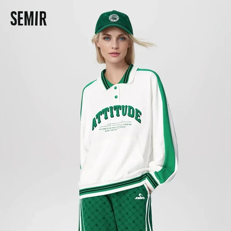 Semir 2024  POLO Shirt Women Oversize Letter printed Contrasted Color Sports Fashion basic New Spring Tops Shirt