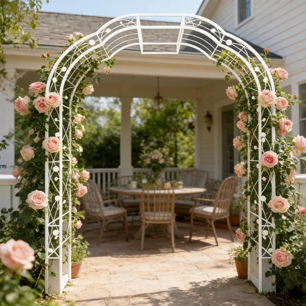 Metal Garden Arch W74.4'' x H98.4'' Garden Arbor Trellis ClimPlants Support Rose Arch Outdoor Arch