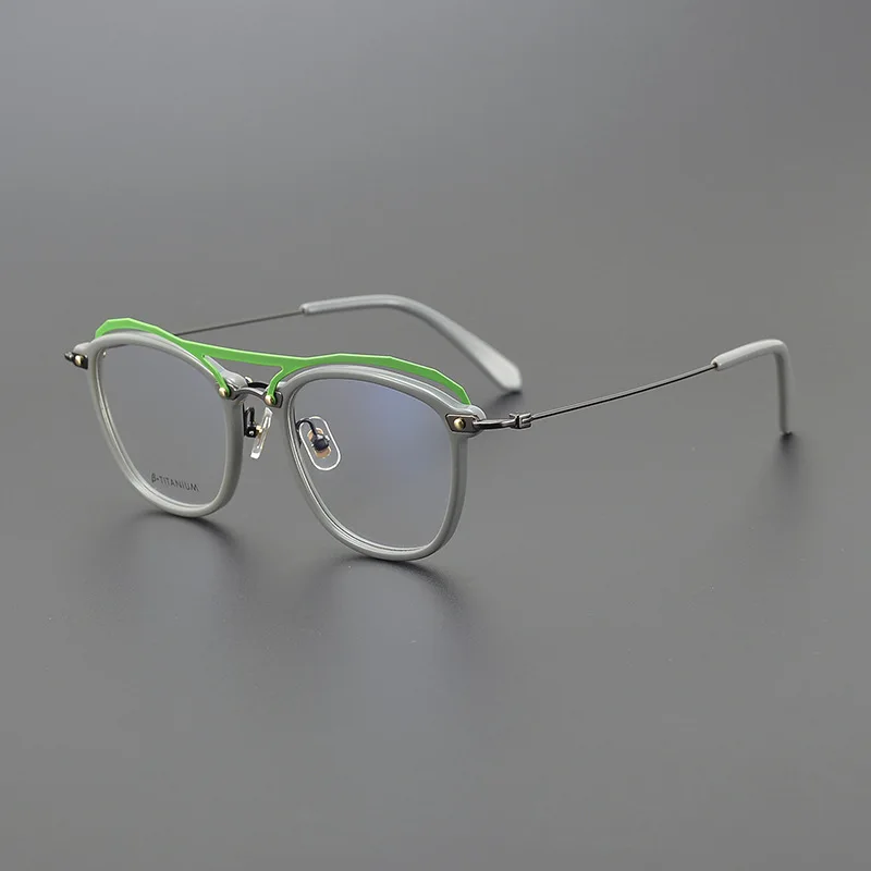 Originality Design Double Bridge Brillengestell Ovale Acetat-Schildkrötenbrille mit Beinen aus reinem Titan für Herren- und Damenbrillen