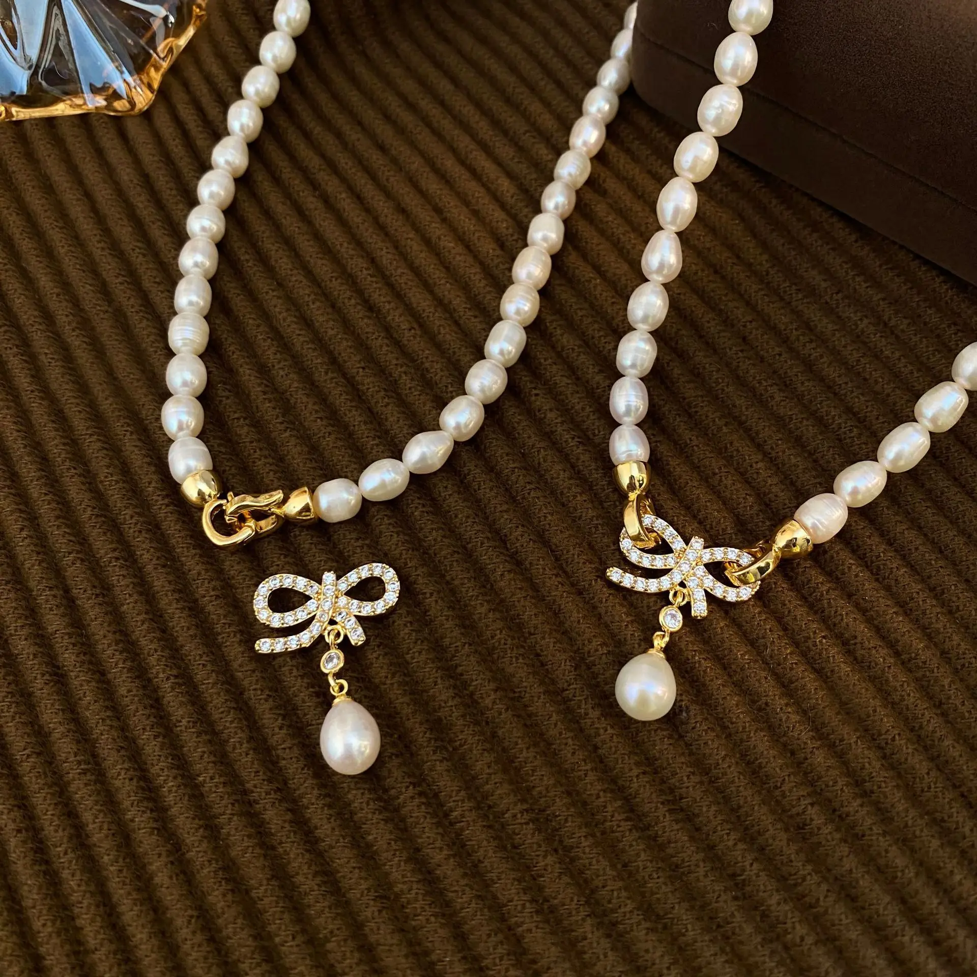 100% Natural Freshwater Pearl Elegant Bowknot 14K Gold Filled Female Short Chain Necklace Jewelry For Women Wedding Gifts