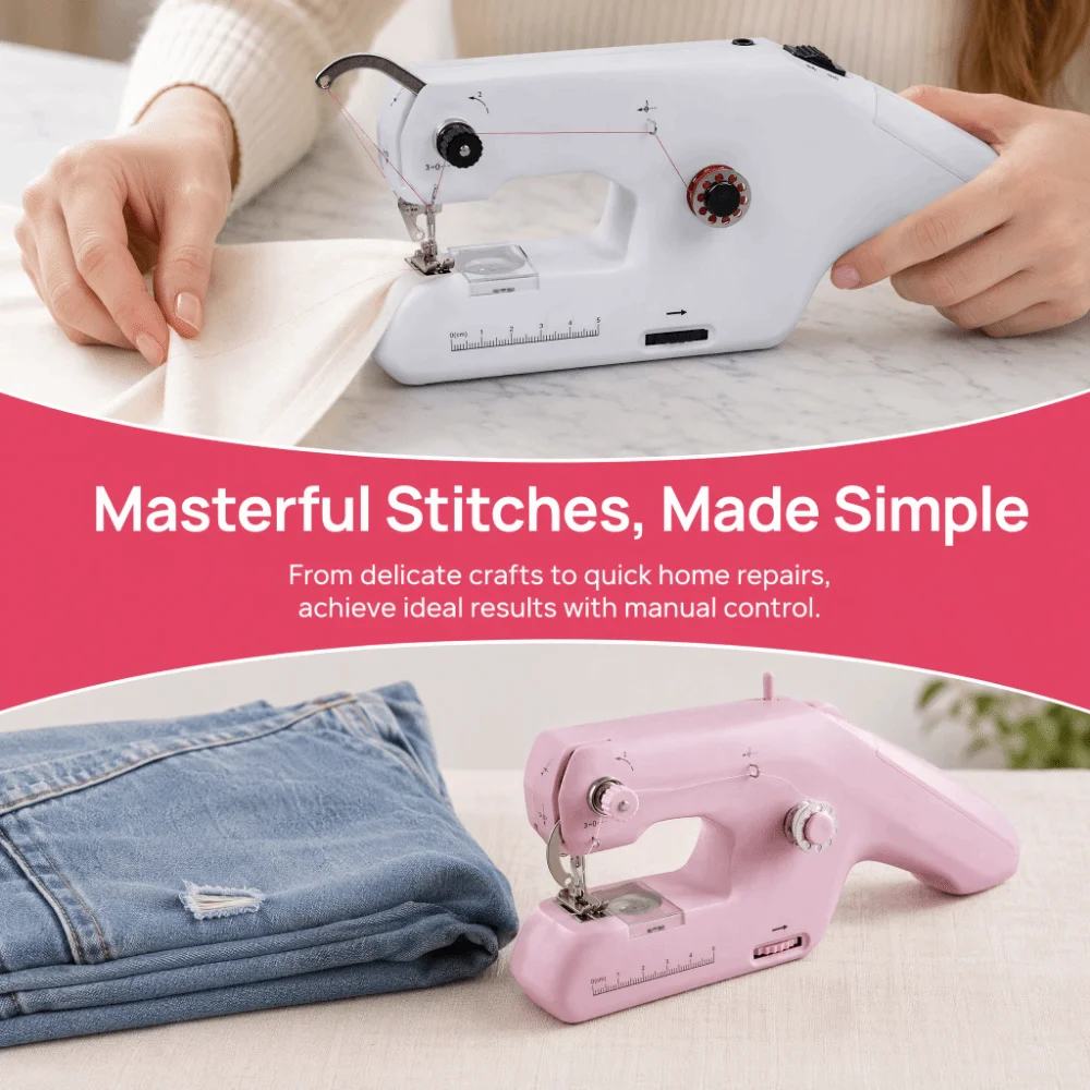 Electric Handheld Sewing Machine USB Rechargeable Ergonomic Handle Mini Sewing Machine Dual Line Sturdy Sewing Tool Needlework