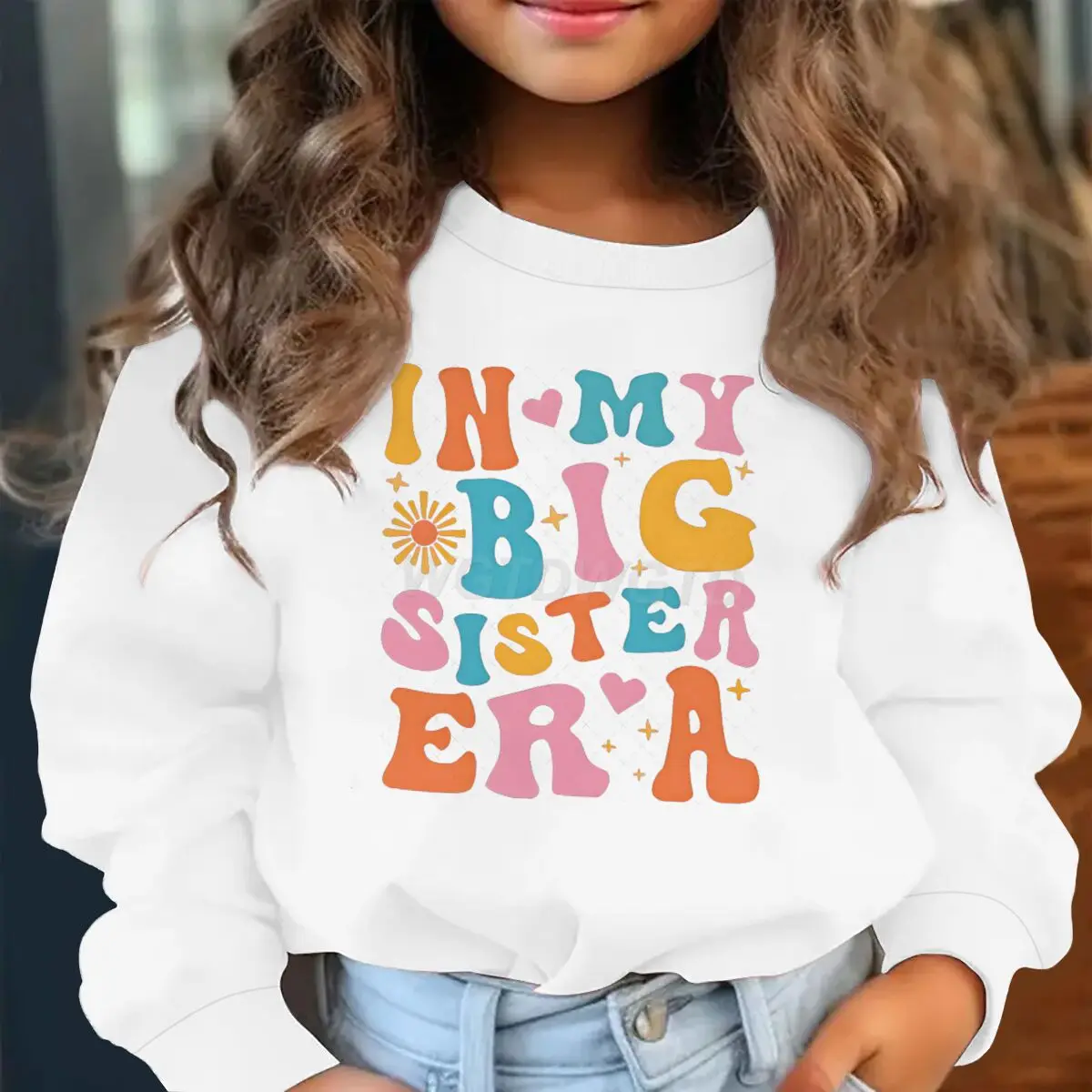 

Kids Big Sister Era Sweatshirt Groovy Colorful Letter Print Casual Long Sleeve Top for Girls Retro Style Sibling Gift Daily Wear