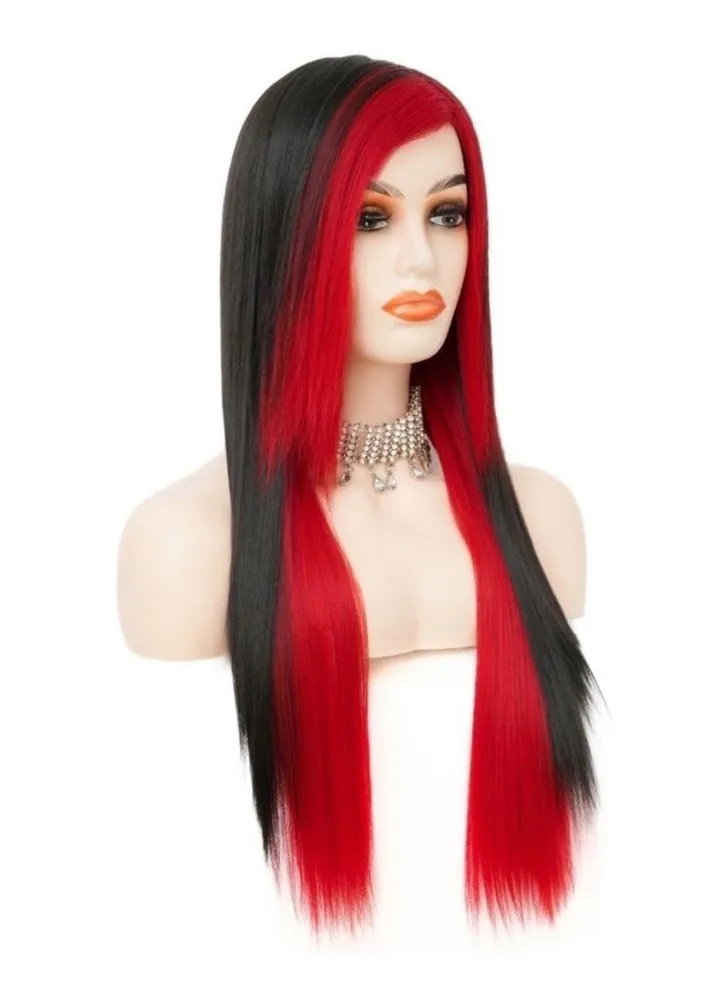 

Hair Wig for Ladies Synthetic Straight 25.5” Black Red Cosplay Fancy Dress Wigs
