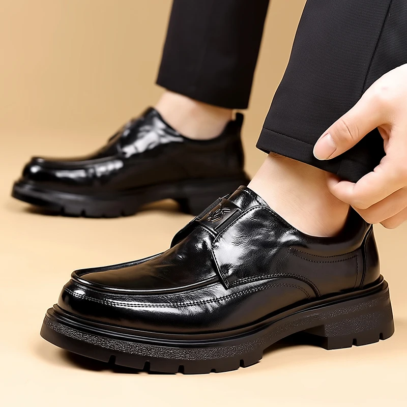 

Men's Slip-on Platform Dress Shoes Business Casual PU Leather Loafers Thick Non-slip Sole Office Formal Footwear