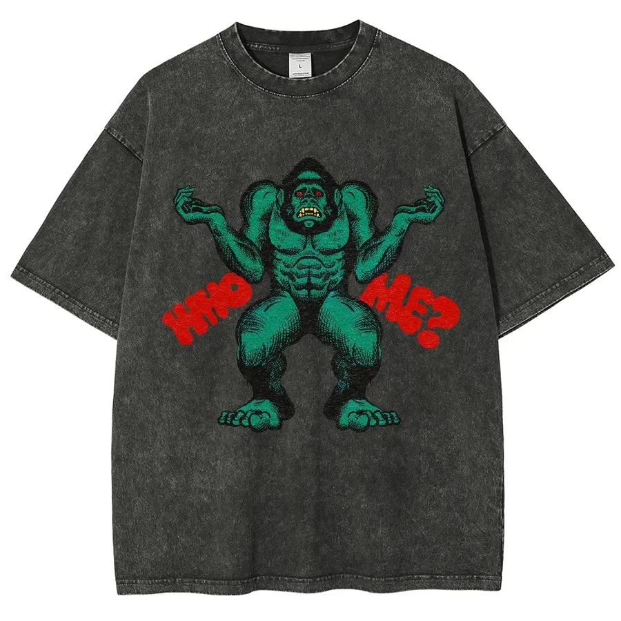 

Футболка Who Me Orangutan Washed для мужчин и женщин, хлопковая футболка с рисунком Y2K, унисекс, уличная футболка в стиле Харадзюку