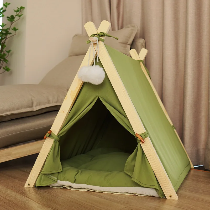 Portable Detachable Tent for Pet, Solid Wood, Dog, Puppy, Cat Bed, Indoor, Outdoor, Cushion, Home